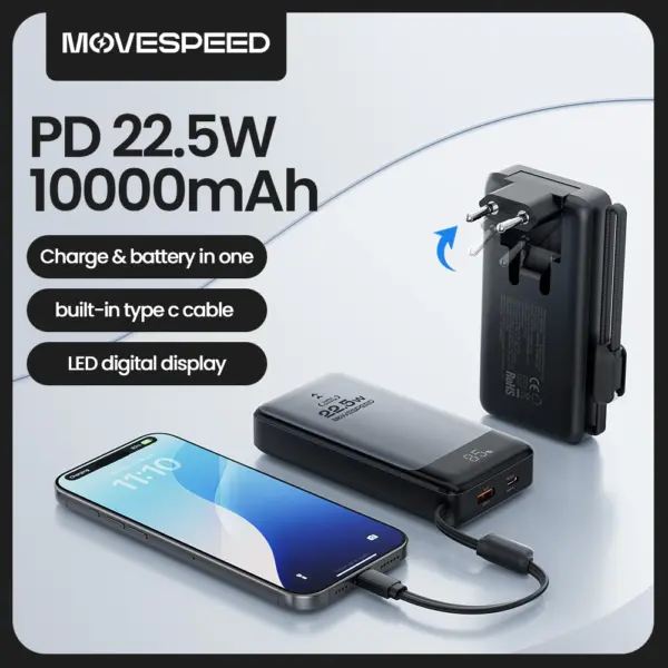 MOVESPEED MSP17 Power Bank 10000mAh 22.5W Portable Fast Charger and Battery in one Powerbank with Folding EU plug for Smartphone