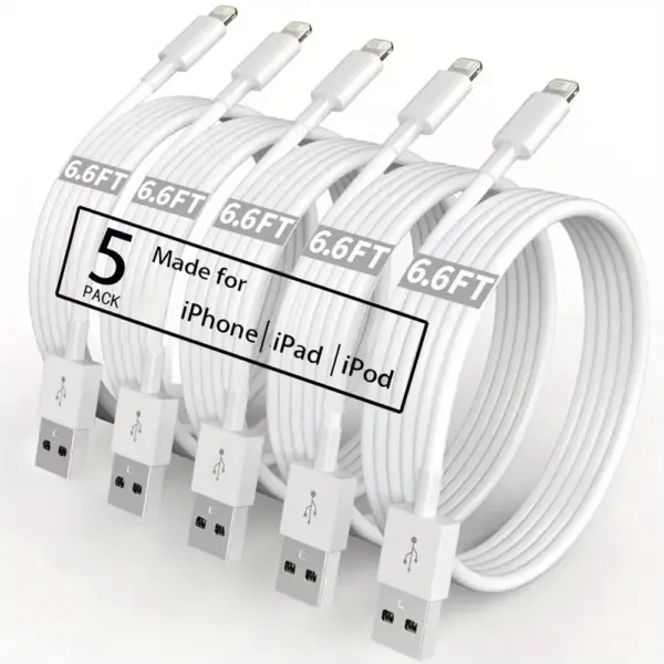5 Pack 2M 6.6FT TPE USB A To Lightning Charging Cable Cord for iPhone 14 13 12 11Pro X XR XS Max 8 7Plus 2.4A USB Lighting Cable