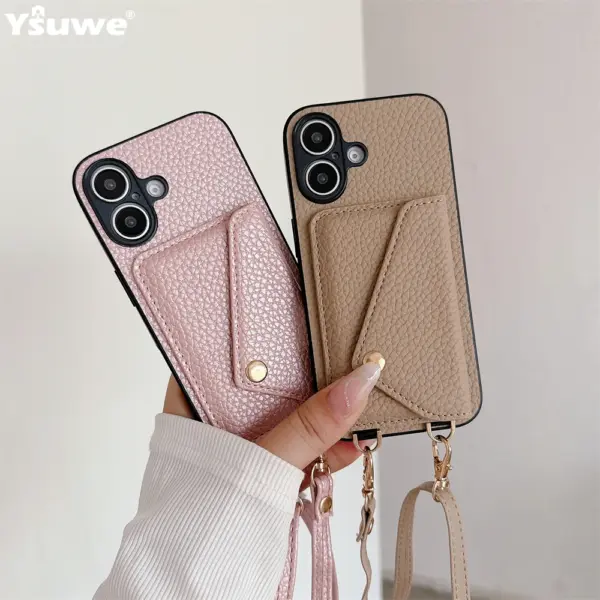 Crossbody Lanyard Necklace Strap Rope Leather Phone Case For iPhone 17 16 12 14 13 15 Pro Max XS 8 Plus Wallet Card Holder Cover