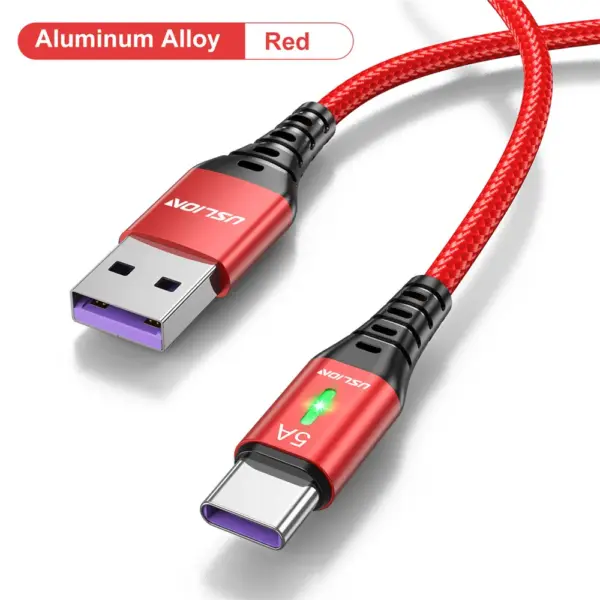 USLION 5A USB Type C Cable Fast Charging Cable For Samsung USB C Charging Cables Type C Data Charger Cable For Xiaomi 12 Red 1M