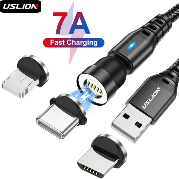 USLION 7A Magnetic USB Fast Charging Cable Type C Mirco Phone Data Cord For iPhone 16 15 Pro Max Xiaomi 14 POCO F6 Oneplus 13