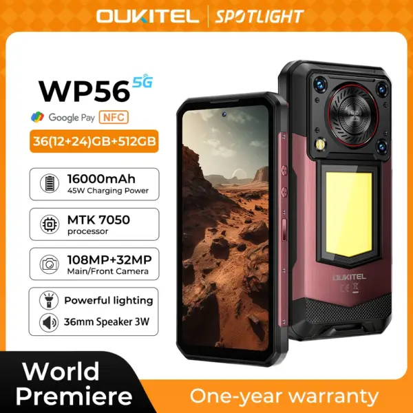 【NEW】OUKITEL WP56 Rugged phone 16000mAh 45w 36GB+512GB 6.8“FHD 120Hz cell phone MTK7050 32MP+108MP android 15 smartphone