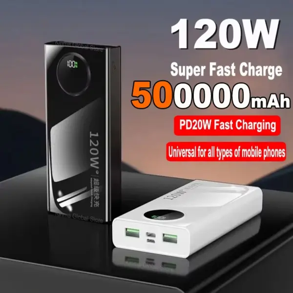 New 120W 500000mAh High Capacity Power Bank Fast Charging Powerbank Portable Battery Charger For iPhone Huawei Samsung
