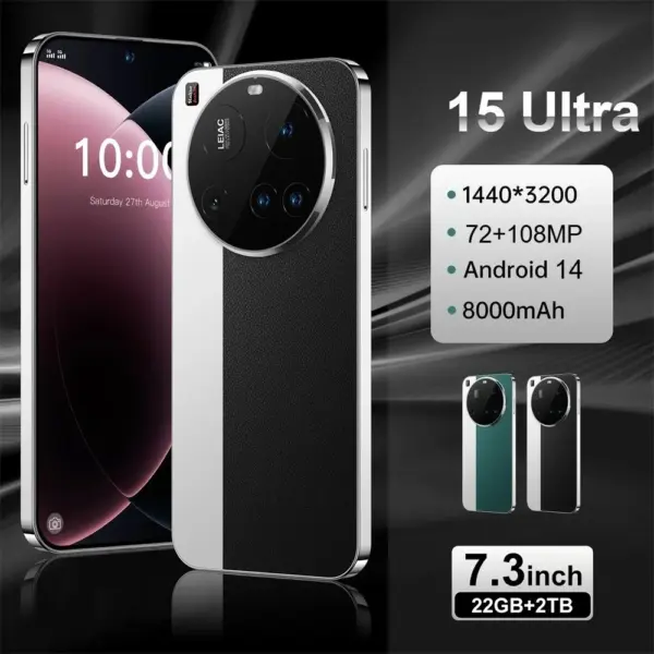 NEW 15 Ultra Original Mobile Phones 4G 5G Dual SIM Cellphone 7.3inch Smartphone Android Global Version 8000mAh GPS Cell Phone
