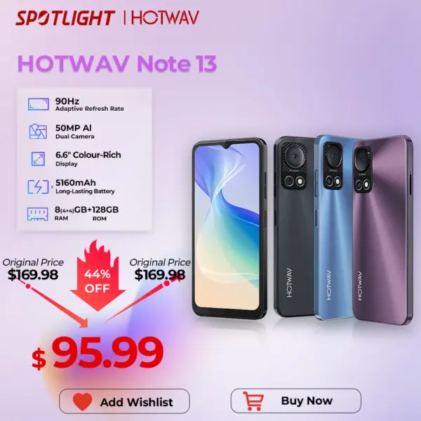 HOTWAV Note 13 Smartphone 6.6'' HD+ 90Hz Display Android 13 8GB+128GB Octa-Core Mobile Phone 50MP 5160mAh Battery Cellphone