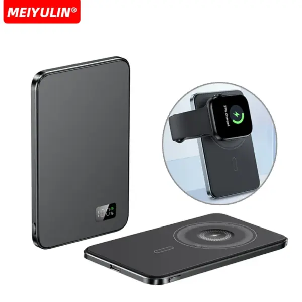 10000mAh Wireless Power Bank Magnetic Charger for Apple Watch USB C Fast Charging External Battery for iPhone 16 Samsung Xiaomi