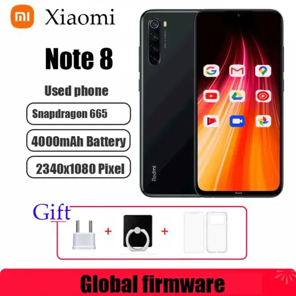 Xiaomi Redmi Note 8 Global Firmware Smartphone with Phone Case Original Android Phone 4000mAh Battery Quad Cmaera Used phone