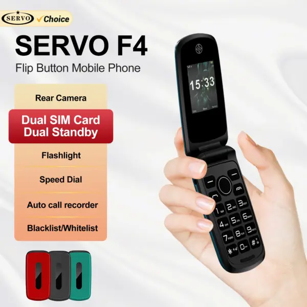 2025 SERVO F4 Fold Feature Mobile Phone 1.77" Display Dual SIM Standby Call Recording MP4 FM Radio 2G Flip Button Backup Phones