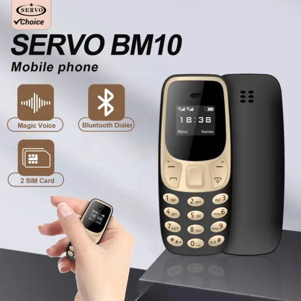 SERVO BM10 Mini Mobile Phone 2 SIM Card Bluetooth Earphone Voice Dialer Low Radiation Magic Voice Multi Language Small Cellphone