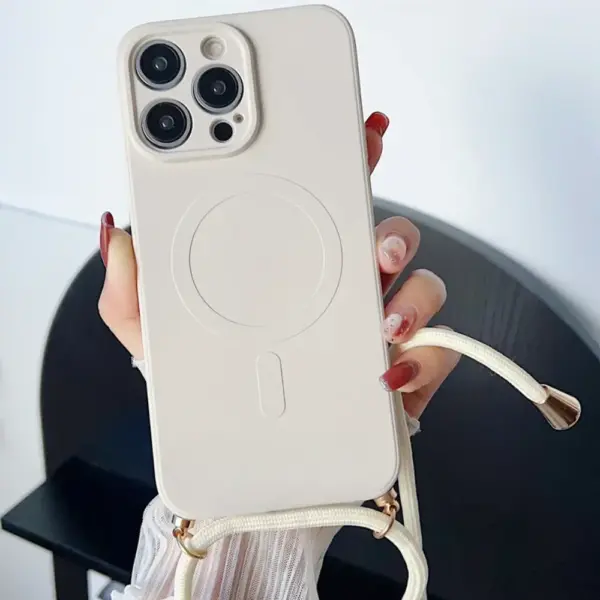 Crossbody Lanyard Liquid Silicone Magnetic Case For iPhone 16 15 Pro Max 14 13 12Necklace For Magsafe Wireless Charging Cover