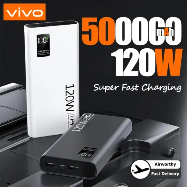 VIVO 120W Power Bank 50000mAh High Capacity Super Fast Charging Powerbank Portable Battery Charger For iPhone Samsung Huawei