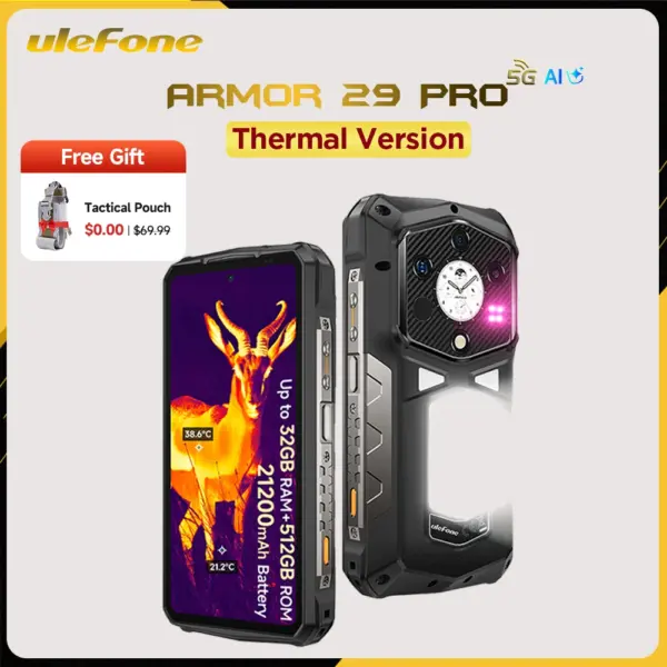 【2025 New】Ulefone Armor 29 Pro Thermal Version 5G Rugged Phone 21200mAh 120W Smartphone Android 15 6.67" 120Hz 512GB ROM NFC