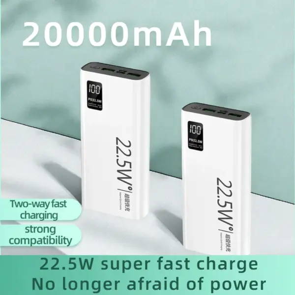 20000mAh Capacity + PD22.5w Fast Charge! Power Bank with Digital Display. Perfect for IPhone, Samsung, Xiaomi Users.