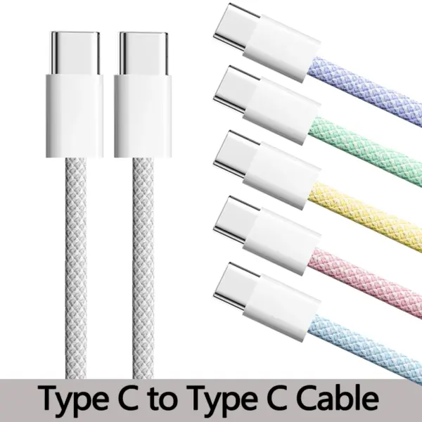 60W Type C to Type C Color Cable For Apple iPhone 15 PD Fast Charging For Huawei Xiaomi Samsung Type C Weaving Cable Accessories