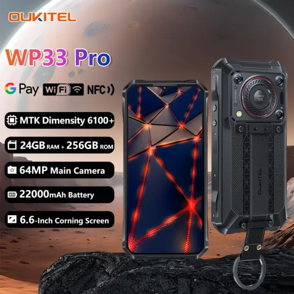 Oukitel WP33 Pro 5G Rugged Smartphone 22000mAh 6.6" FHD+ Cell phone 24GB 256GB Mobile Phone 64MP Camera 33W Dimensity 6100+