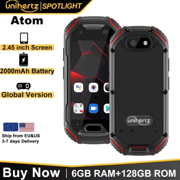 In Stock Unihertz ATOM World's Mini Rugged Smartphone 4GB 64GB Android 9 Octa Core 2.45 inch Unlocked Cellphone 2000mAh NFC