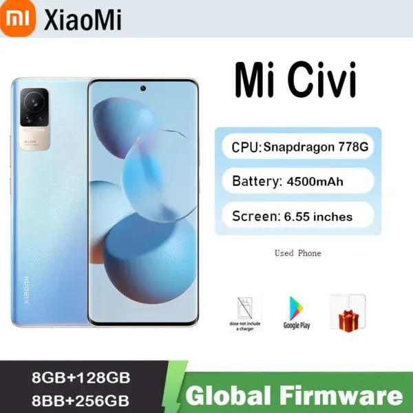 Global firmware Xiaomi CIVI smartphone 5G smartphone Unlocked 6.55 inch 12GB RAM 256GB No charger Original used phone