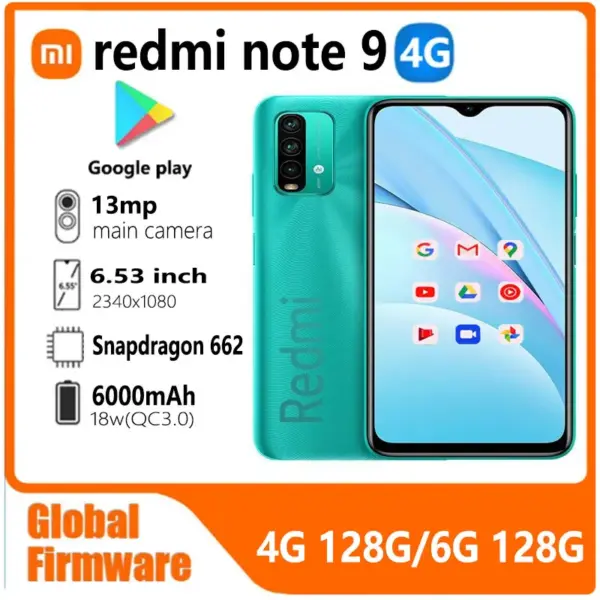 Xiaomi Redmi Note 9 4G / 9T Smartphone Global firmware Qualcomm Snapdragon 662 6.53-inch 18w (QC3.0) side fingerprint used phone