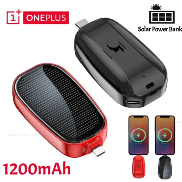 Oneplus Solar Mini Power Bank Key Ring Portable Charger For Outdoor Camping External Battery Emergent Phone Power Bank 1200mAh