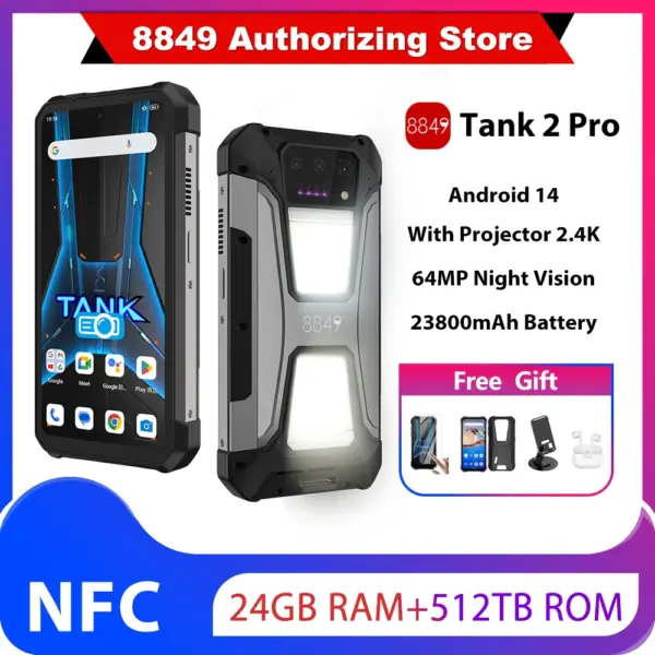8849 tank 2 Pro Unihertz 24GB+512GB rugged with projector 2.4K 120Hz Screen 23800 mAh Android 14 100MP NFC Global Version