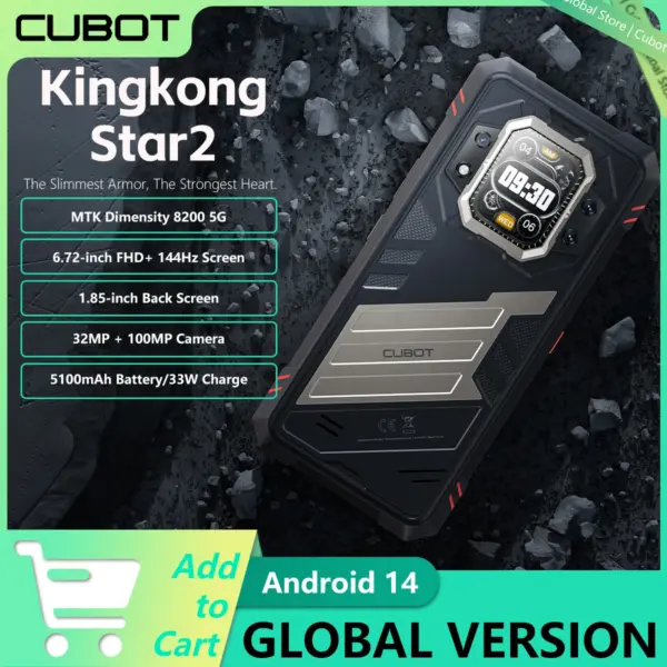 Cubot KingKong Star 2 Ultra-Slim Rugged Smartphone Dimensity 8200 5G 12GB+256GB 6.72-inch 144Hz Large Display 5100mAh Android 14