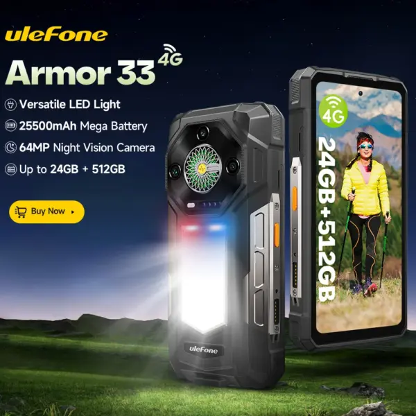 【World Premiere】Ulefone Armor 33 4G Rugged Phone 25500 mAh 512GB ROM Up to 24GB RAM 120Hz 6.59"NFC Android 15 Smartphone Globa