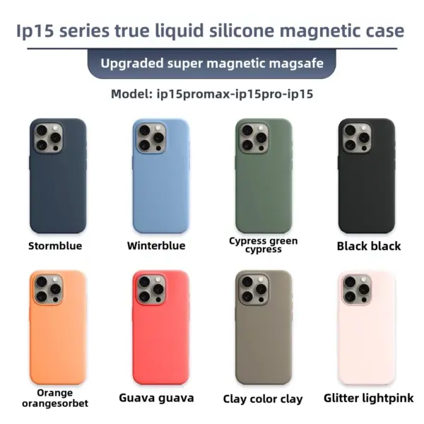 Liquid Silicone Magnetic Protection Phone Case for iPhone 15 Pro Full Cover Magsafe Anti-Fall Shockproof Cover Compatible with A