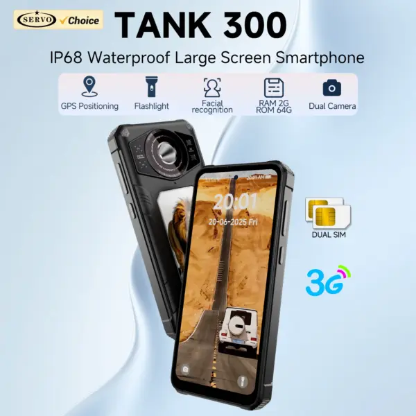 SERVO TANK300 IP68 Waterproof Smartphone 3G Network Android10.0 OS 2GB+64GB 10000mAh Power Bank 6.79“ Screen Smart Mobile Phones