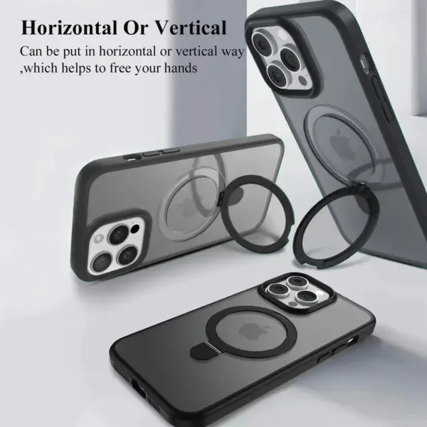Magnetic Mobile Phone Case with Ring Stand for iPhone 16 15 14 Pro Max Plus 13 12 11 Cases Translucent Cover with Protector