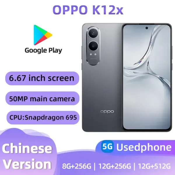 Oppo k12x 5g 5500mAh 50MP Camera 6.67-inches OLED Screen CPU Qualcomm Snapdragon 695 used phone