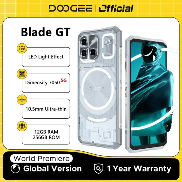 DOOGEE Blade GT Rugged Phone 6.72 ''FHD + 120Hz LED Light Effect dimension 7050 12GB RAM 256GB ROM AI Smartphone 5500mAh Battery