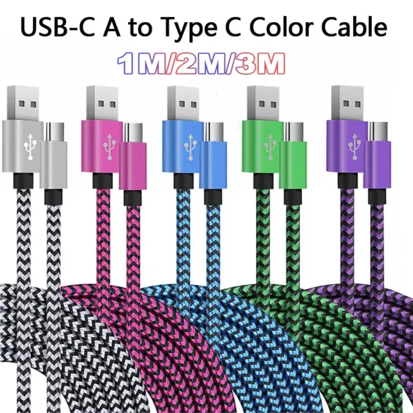 USB A to Type C Nylon Braided Cables 2.4A Fast 1M 2M 3M Date Sync Charging Wire Charger Cable For Xiaomi Samsung Huawei Android