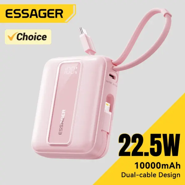 Essager Mini Power Bank With Cables 20000mAh PD 22.5W Fast Charging Phone External Battery for Xiaomi Huawei iPhone 16 15 14 Pro