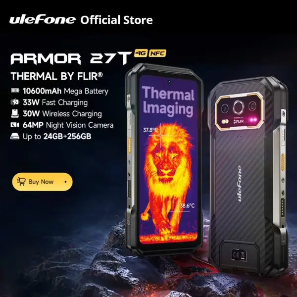 Ulefone Armor 27T 4G THERMAL BY FLIR® Rugged Phone 10600mAh Up to 24GB+256GB 6.78"FHD 120Hz Night Vision Android 14 Smartphone