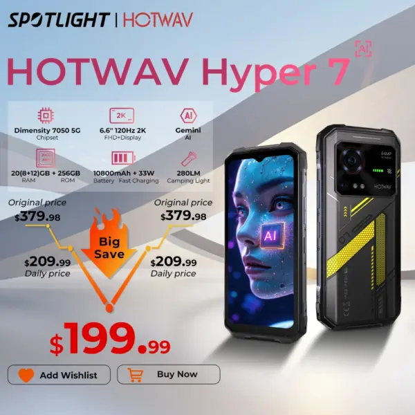 HOTWAV Hyper 7 5G Rugged Phone 6.6'' FHD+ 2K Display 10800mAh Mobile Phone 280LM 64MP Smartphone 8GB 256GB Android 14 Cellphone