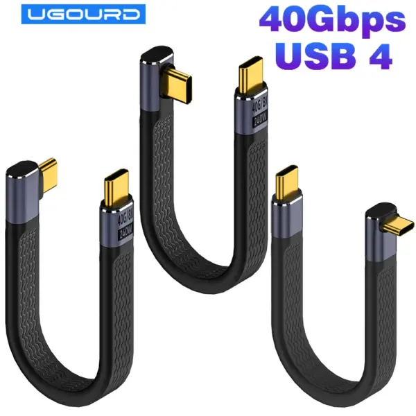 USB 4 90 Degree Thunderbolt3 Elbow USB C Cable 40Gbps Thunderbolt 4 Angle Type C Cable for SSD Laptop Macbook Elbow Connector