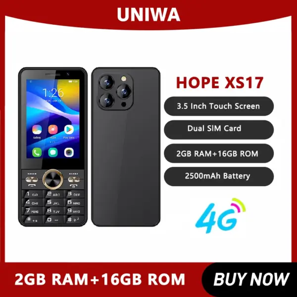 UNIWA HOPE XS17 4G Touch Screen Keypad Phone 3.5 Inch Android 8.1 Dual SIM Card 2GB RAM+16GB ROM 2500mAh Cellphone Whatsapp GPS