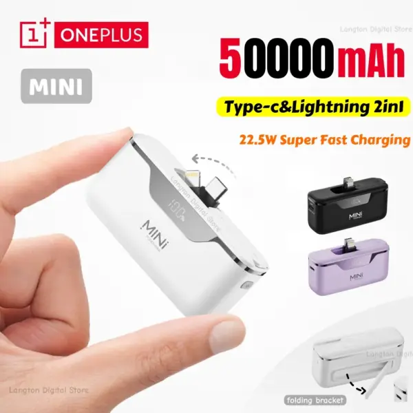 Oneplus 50000mAh Capsule Power Bank 2-in-1 Large Capacity Digital Display Portable Fast Charge Mini External Battery For IPhone