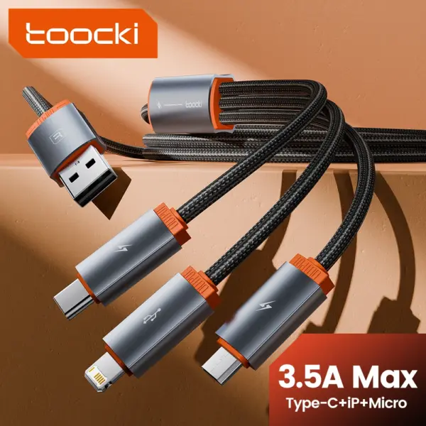 Toocki 3 In1 USB Cable Multi Port For iPhone 14 13 12 Fast Charging Cable Date Cord Type C Micro For Huawei Xiaomi Charger Wire
