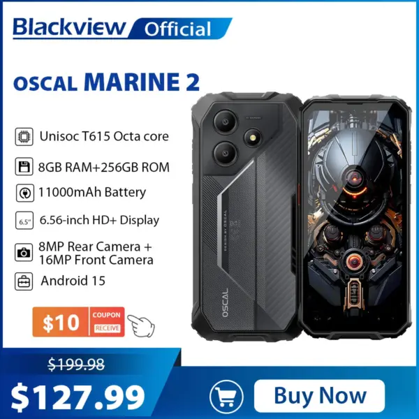 Blackview OSCAL Marine 2 Rugged Smartphone AI, 6.56'' HD+ Display, Unisoc T615, 24(8+16)GB 256GB, 11000mAh, Android 15 Phone NFC