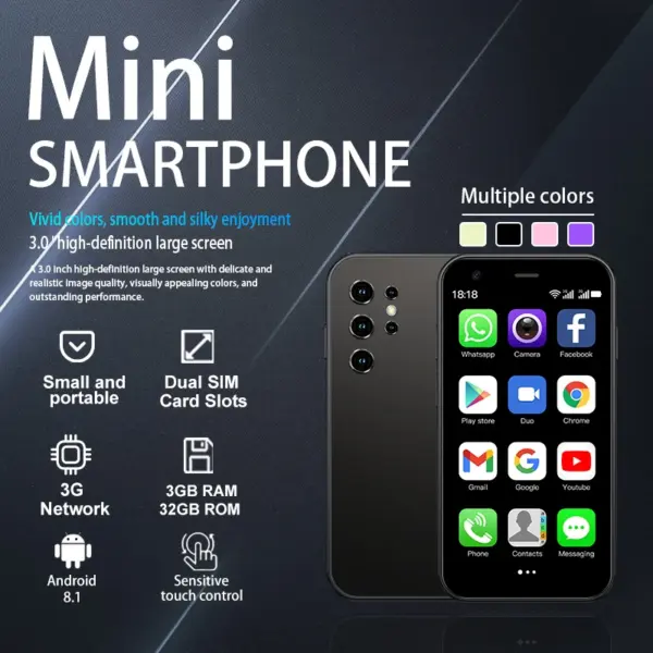 Mini-24 2024 new 3-inch Google Play certified, 3+32GB, dual SIM smartphone, gift portable mini phone (multi-color)
