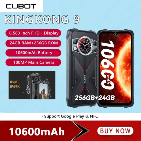 Global Version Cubot KingKong 9 Rugged Smartphone 24GB+256GB 6.583 Inch Android 14 Mobile Phone 100MP 10600mAh 4G Cell Phone NFC