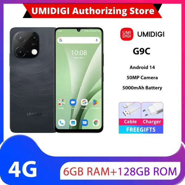 UMIDIGI G9C,NFC,6Гб + 128ГБ,Android 14,Octa-Core,5000 мАч,50 МП AI Camera,6.75 ”Water Drop,AI Face Unlock,4G глобальная версия