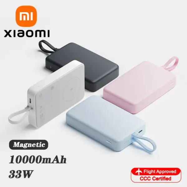 XIAOMI 10000mAh 33W Magnetic Power Bank With Built‑in USB‑C Cable Wireless & Wired Fast Charging Type-C For Iphone 16 15 14 Pro