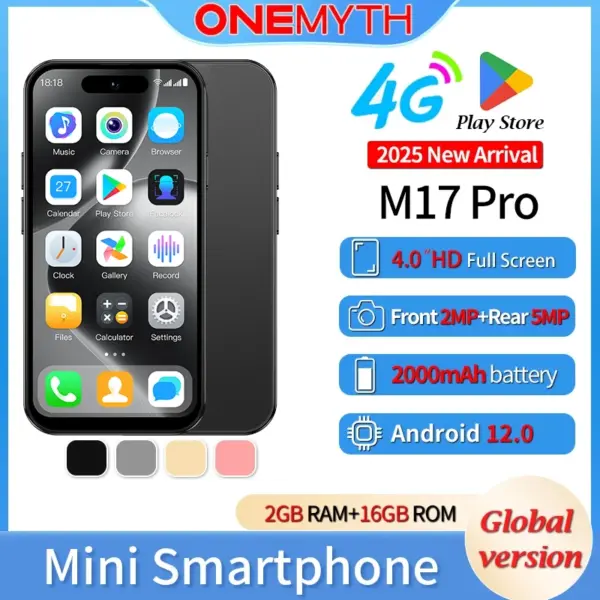 New ONEMYTH M17 Pro Mini Smartphone 4G Dual SIM 4.0'' HD Full Screen 2000mAh 2GB+16GB 3GB+64GB Android 12 Play Store Small Size