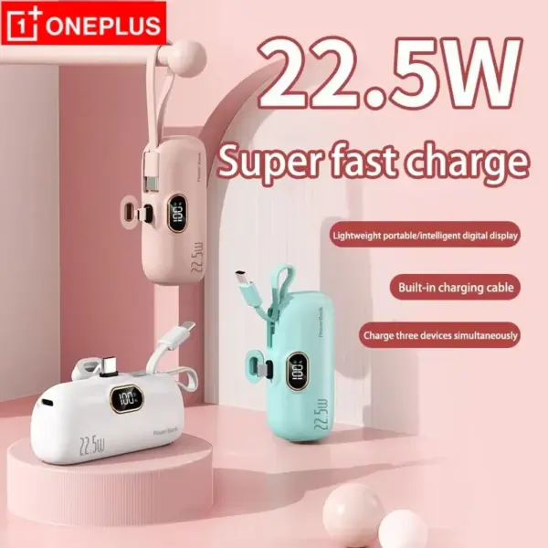 OnePlus 10000mAh Portable Power Bank 2- in-1 Fast Charger Lightweight High capacity Pocket Power Bank For IPhone Huawei Samsung