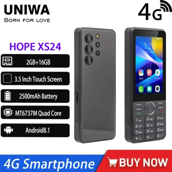 UNIWA HOPE XS24 4G Touch Screen Keypad Phone Android 8.1 Dual SIM Card Quad Core 3.5Inch2GB+16GB 2500mAh Whatsapp GPS Smartphone
