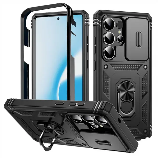 Heavy Duty Armor Phone Case For Samsung Galaxy S25 S24 S23 S22 S21 Ultra S20 FE Plus Note 20 Ultra Lens Protect Ring Stand Cover