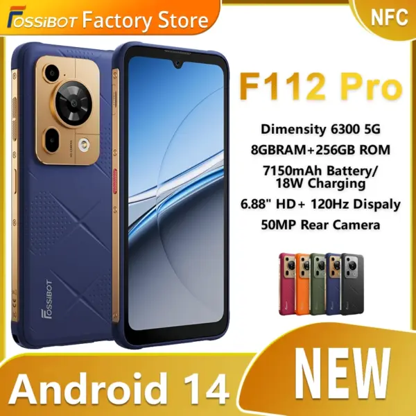 Fossibot F112 PRO Rugged Phone Dimensity 6300 5G 50MP Camera 7150mAh 12GB+256GB 6.88-inch 120Hz Screen Android 14 Smartphone