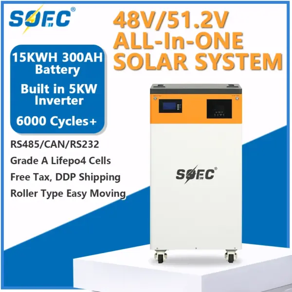 EU SOEC 15KWh All In One System 48V 300AH Built in 5KW MPPT Inverter With BMS RS485/CAN ESS 51.2V 300Ah Powerwall Hybrid System